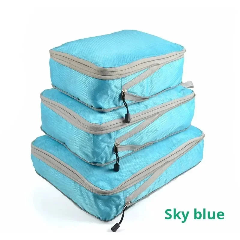 3Pcs/set Black/Blue/Grey Compressible Travel Storage Bag Portable Large Capacity Storage Bag Suitcase Luggage Packing Cubes