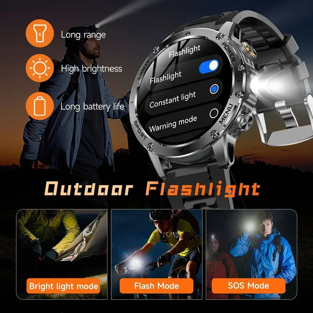 New For HUAWEI 1000mAh Large Capacity Battery Smart Watch Men Outdoor Flashlight BT Call Waterproof Sport Fitness SmartWatches