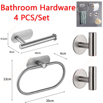 Adhesive Bathroom Hardware Accessories Towel Rack Toilet Paper Dispenser Holder Wall Coat Hooks Towel Rail Ring Roll Hanger Set