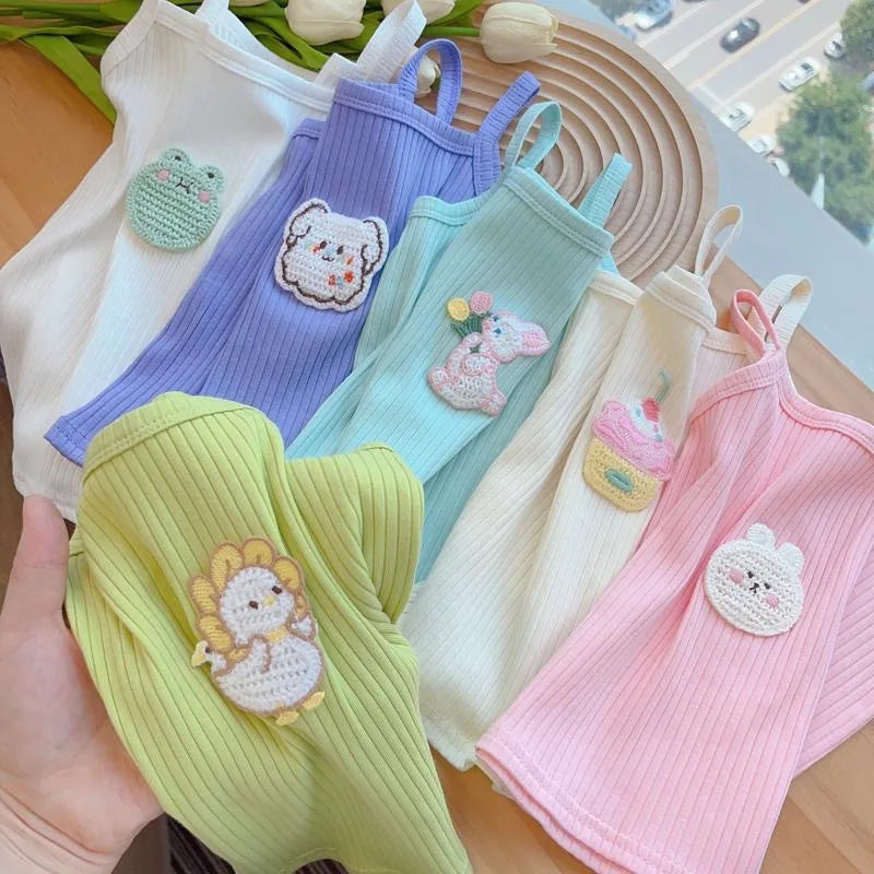 Baby Girls T-shirts for Kids Summer Sleeveless Knitted Tops Vest Outfits Girls Cute Halter Tops Tees Children Clothing 1-12 Year