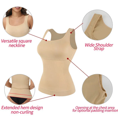 Shapewear for Women Seamless Camisole Compression Vest Tummy Control Body Shaper Waist Trainer Underwear Square Neck Tank Top