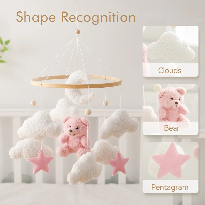 Baby Crib Mobile Rattle Toy 0-12Months Infant Soft Felt Teddy Velvet Pink Bear Bed Bell Hanging Toy Holder Bracket Crib Girl Toy