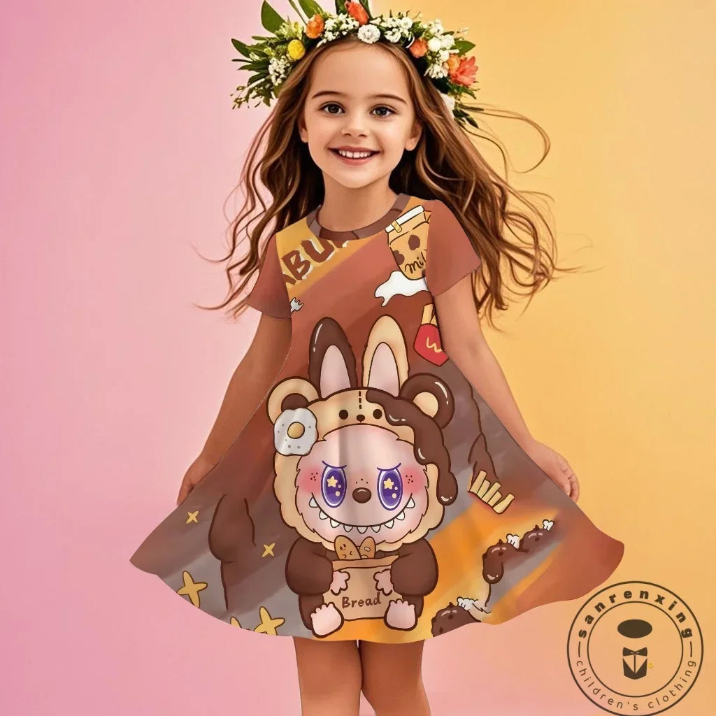 Labubu 2025 Girl Clothes Fashion Summer Dress Children Dresses Cute Cartoon Sleeveless Comfortable New Design 3D Print Labubu