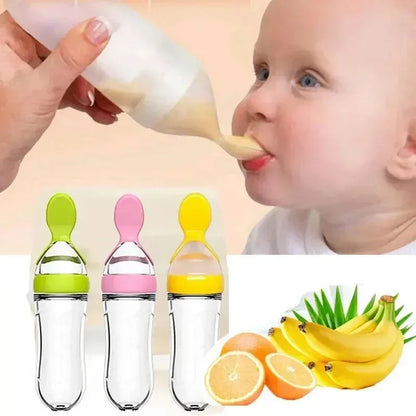 Baby Food Feeder, Silicone Baby Food Dispensing Spoon, 3 Oz Squeeze Feeding Spoons with Suction Cup for Boys Girl Kids Toddlers