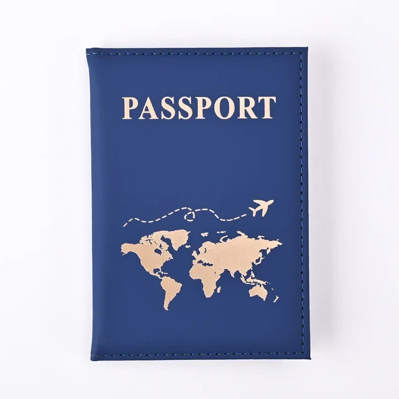 Travel Gold Passport Holder Cover Case for Women Men PU Leather Ticket Map Passport Covers Passport Protective Accessories