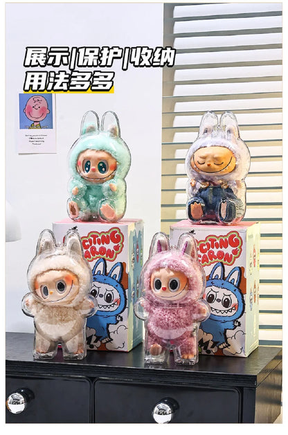 Labubu Case Sitting Party Transparent Protective Shell Dust Cover Protect Knapsack Hanging Decorations Christmas Gift Kids Toy