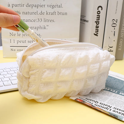 Cute Cream Puff Pencil Case Big Capacity Pen Bag Zipper Stationary Organzier Aesthetic Pen Case Makeup Storage Office Stationary