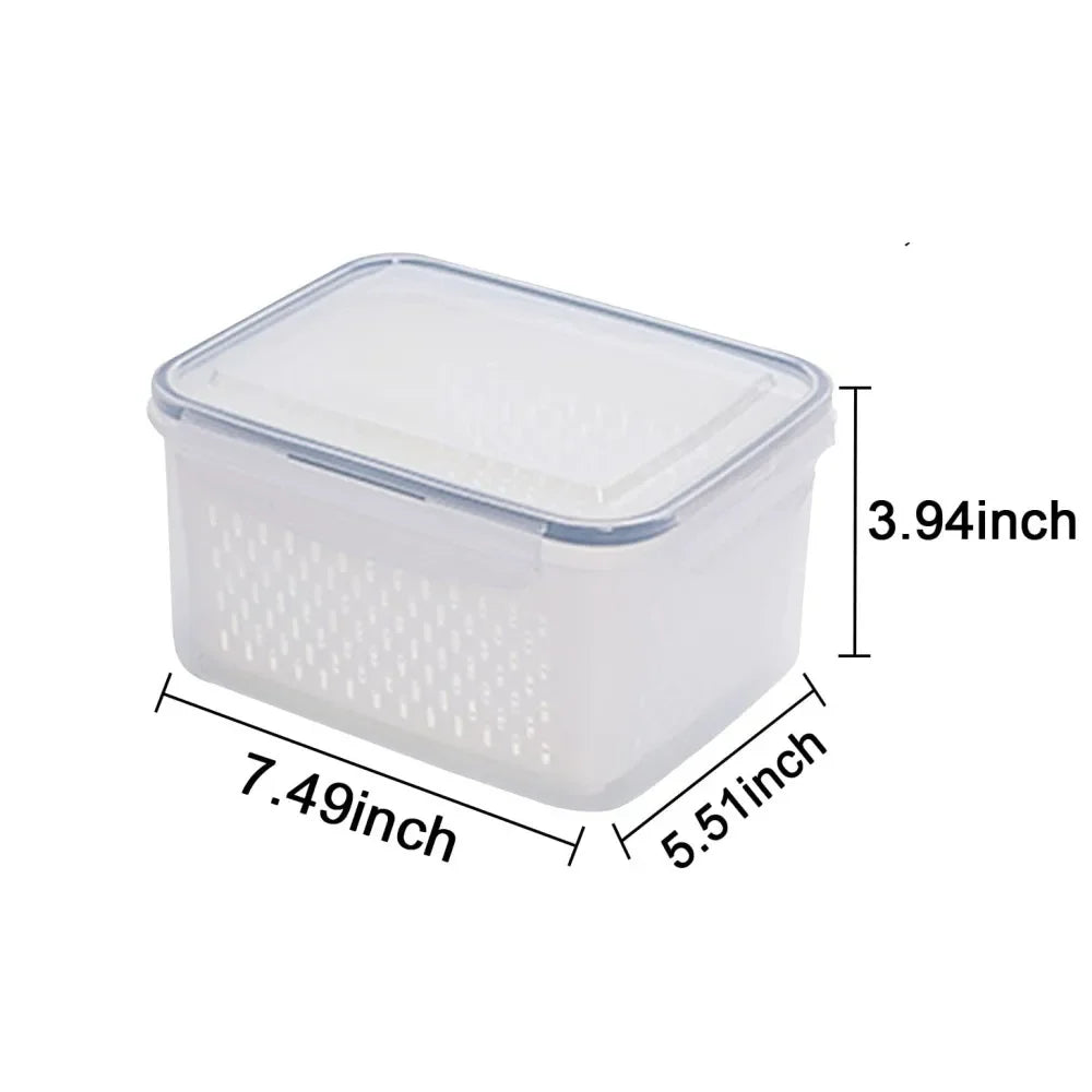 Fridge Food Storage Container Set with Lids with Strainer,Plastic Fresh Produce Saver Vegetable Fruit Meat Organizer