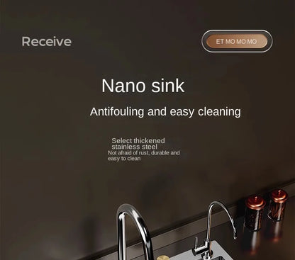 Nano 304 Stainless Steel Sink Waterfall Large Single Slot Kitchen Sink Vegetable Sink Stainless Steel Sink Household Sink