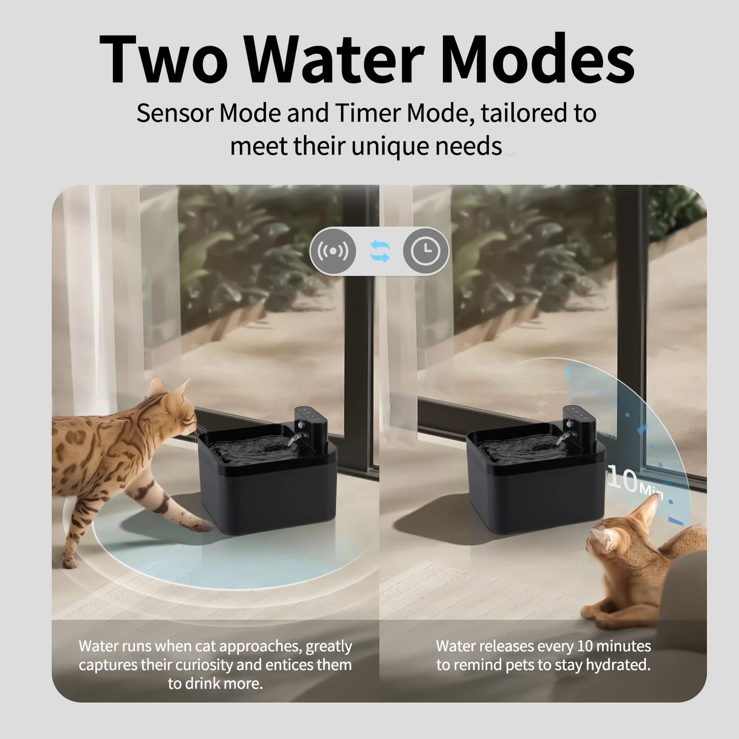 2.2LCat Water Fountain Battery & Sensor 2 in 1 Drinking Fountain For Cats Dog Drinker Wireless Pet Water Dispenser Accessories