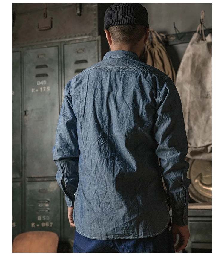 Bronson Repro USN Chambray Work Shirt Rugged Men's Selvedge Workwear Light Blue
