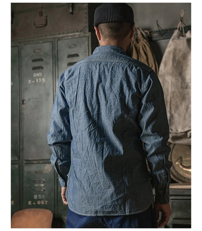 Bronson Repro USN Chambray Work Shirt Rugged Men's Selvedge Workwear Light Blue