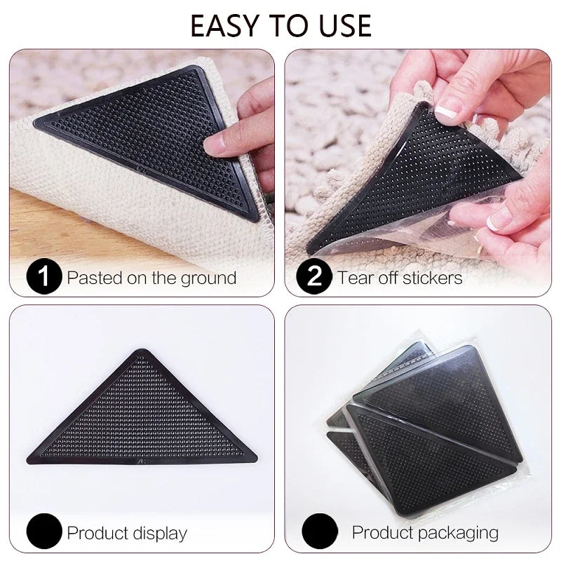 4/8pcs Triangular Carpet Anti Slip Stickers For Tile Floor Carpet Corner Pads Washable And Reusable Nano Anti Slip Fixed Pads