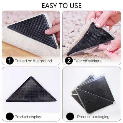 4/8pcs Triangular Carpet Anti Slip Stickers For Tile Floor Carpet Corner Pads Washable And Reusable Nano Anti Slip Fixed Pads