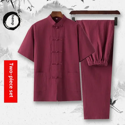 Traditional Chinese Men's Tang Suit Cotton Linen Ancient Costume Tea Servant Zen Meditation Clothing Middle Mountain Hanfu