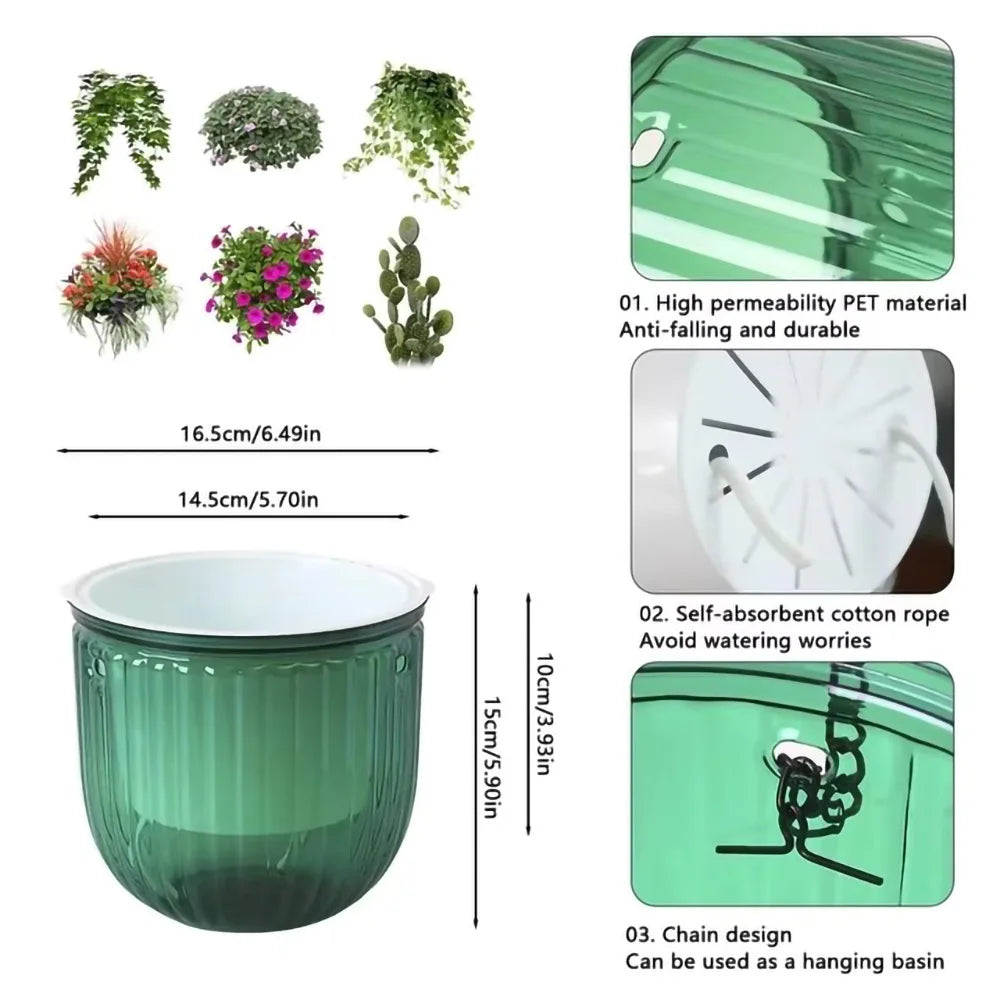 Flowerpot Self Absorbing Water Hanging 2Pcs Planter Thickened Premium Planter Hydroponic Soil Cultivation Lazy Flower Pot Garden