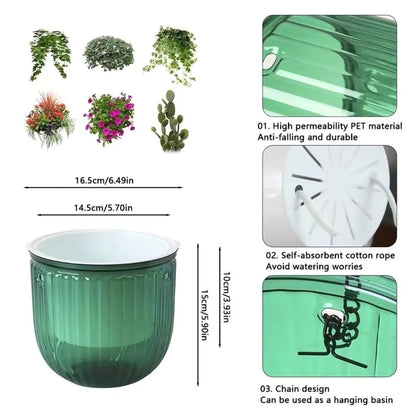 Flowerpot Self Absorbing Water Hanging 2Pcs Planter Thickened Premium Planter Hydroponic Soil Cultivation Lazy Flower Pot Garden