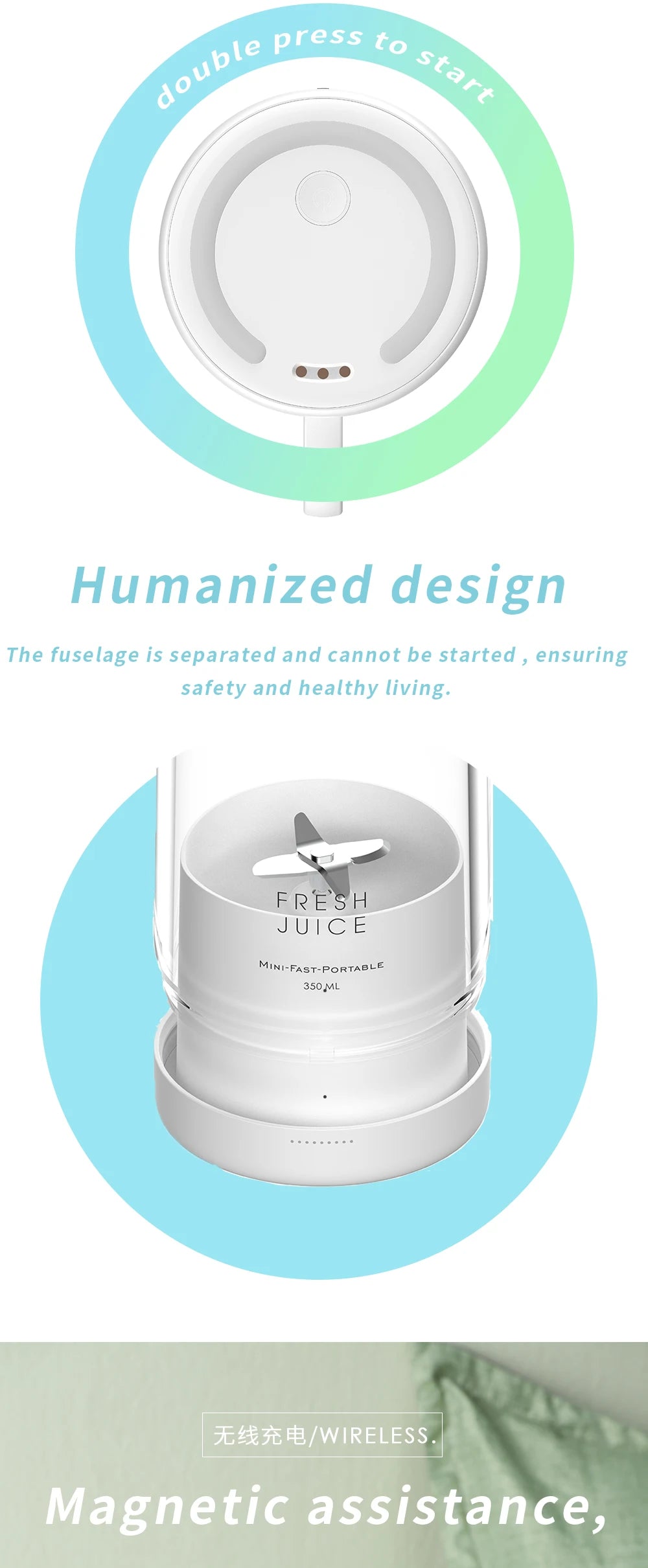 Portable Blender,Fashion Portable Blender for Shakes and Smoothies 11.8 Oz,Magnetic USB Fast Charging Mini Fresh Juice Mixer