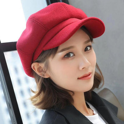 Women's Hat Autumn Warm Octagonal Hat Woolen Cloth Casual Beret Cap Solid Artist Painter Newsboy Hat Men Cap Boina