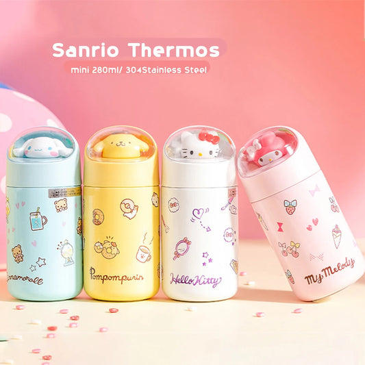 Sanrio Stainless Steel 304 Thermos Kawaii 280ML Hello Kitty Cinnamoroll Melody Vacuum Flask Water Bottle Tumbler Girls Gifts