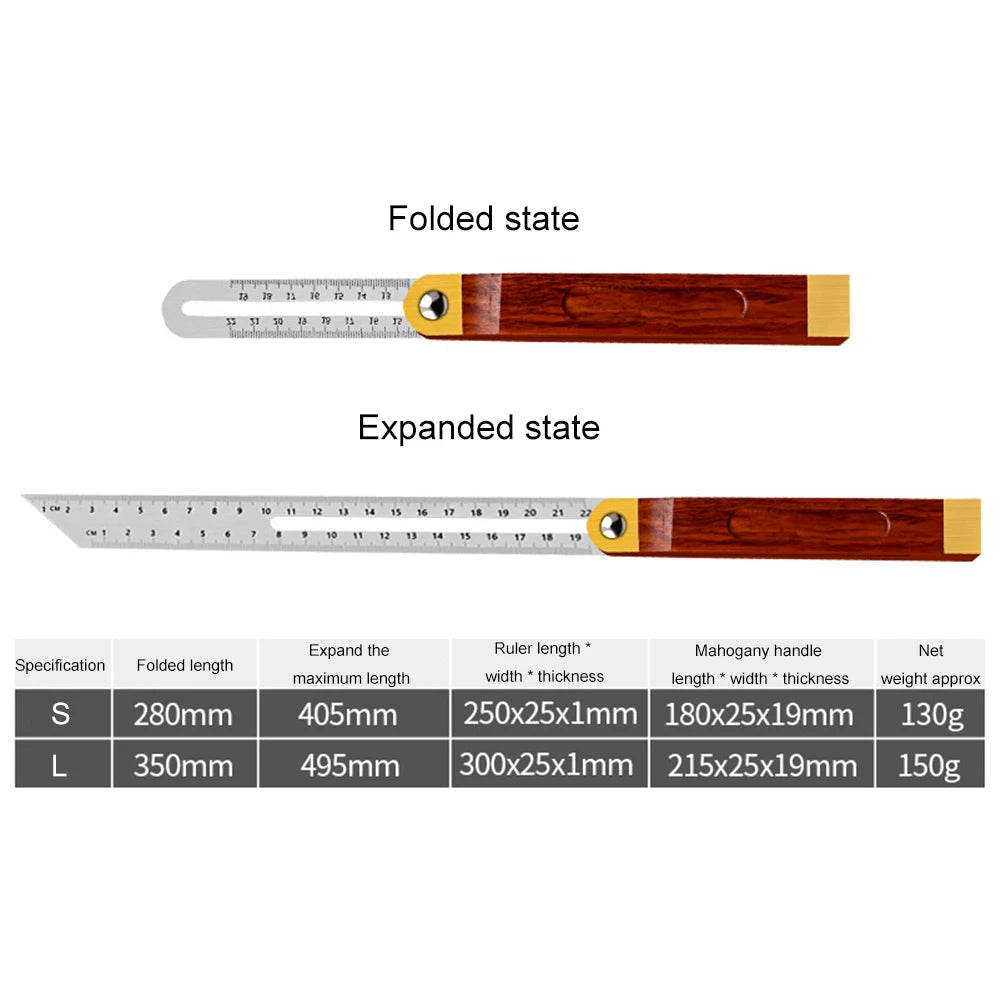 360° Angle Rulers Gauges Tri Square Sliding T-Bevel with Wooden Handle Level Measuring Tool Wooden Marking Gauge Protractor