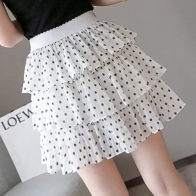 Skirts for Women Pleat Chiffon Womens Skirt Dots Clothing Mini Pleated Ruffle Short White Modest Aesthetic Harajuku A Line Cheap