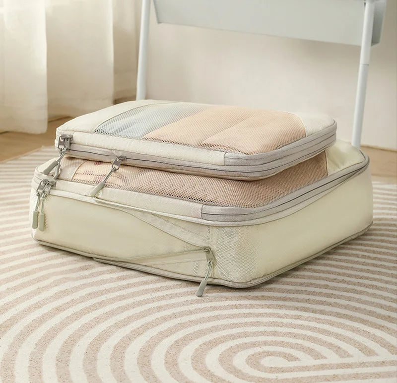 5-Piece Mesh Compression Packing Cubes Set Travel Storage Bag Large Capacity Waterproof Luggage Clothing Underwear Storage Bag