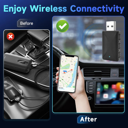 2-in-1 Wireless CarPlay & Android Auto Adapter, Plug & Play CarPlay Converts Wired to Wireless, Fast Auto-Connect, No Lag