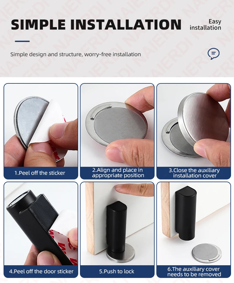 NAIERDI Magnetic Door Stopper Stainless Steel Heavy Duty Door Stop Black Nail-free Door Suction Door Holder Door Hardware