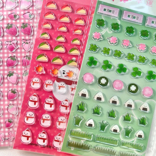 3D Clover Stickers Journal Stickers Strawberry Decorative Stickers for Phone Cases Fireworks DIY Craft Supplies
