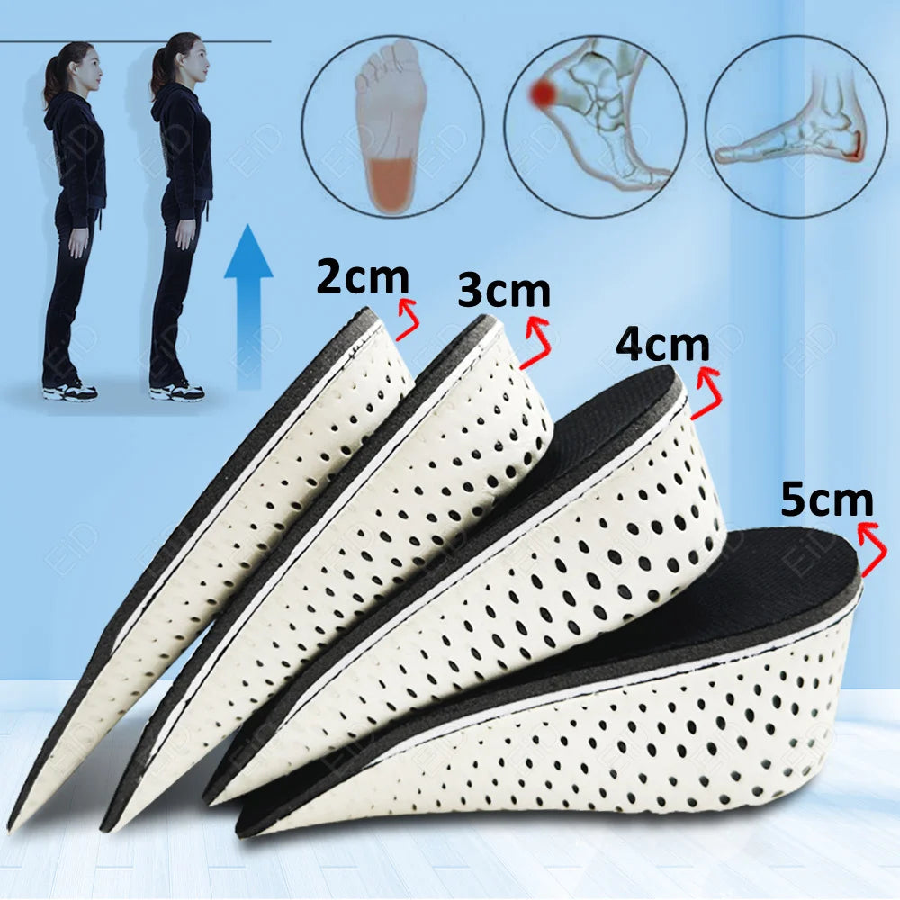 Height Increase Half Shoe Insoles Heel Insert Sports Shoes Pad Cushion Arch Support Unisex 2-5 CM Invisible Heighten Sole Insole