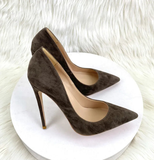 Suede leather pumps 2023 Autumn New thin heels and pointed professional single shoes shallow mouth office shoes
