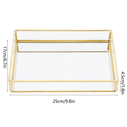 Cosmetics Storage Box Vintage Metal Glass Gold Tray Jewelry Large Capacity Cosmetics Display Boxes for Bedroom Bathroom
