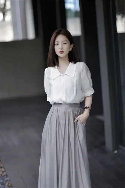 Skirts for Women Silk Clothing Office Satin Long Womens Skirt Maxi Grey with Pocket Formal Trend Korean Style Cheap Summer 2024