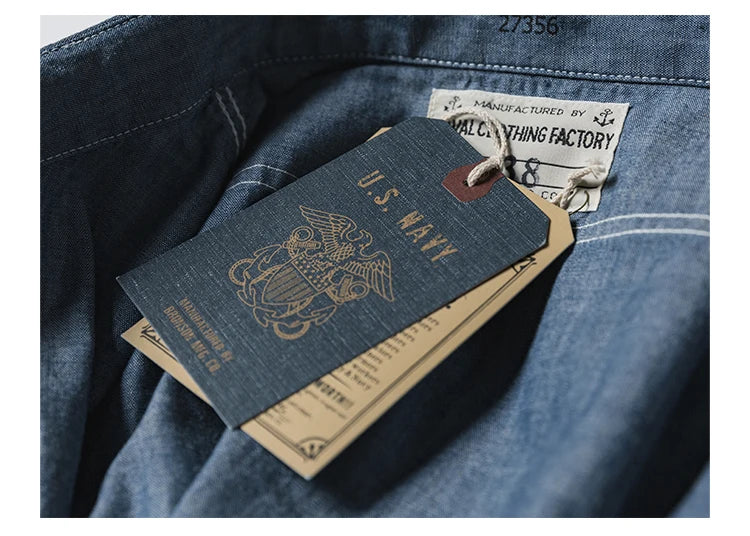 Bronson Repro USN Chambray Work Shirt Rugged Men's Selvedge Workwear Light Blue