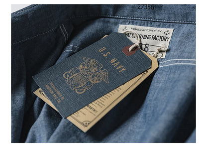 Bronson Repro USN Chambray Work Shirt Rugged Men's Selvedge Workwear Light Blue