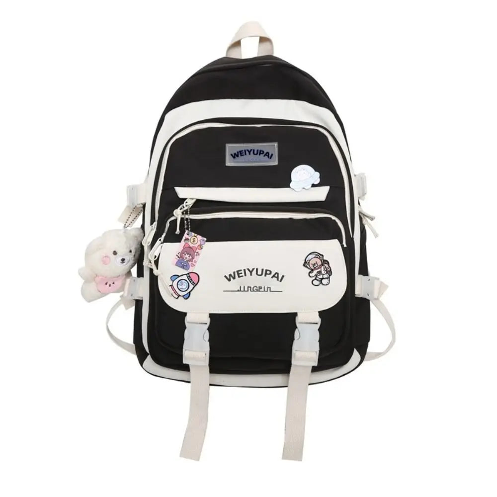 Portable Ins Students School Bags Large Capacity Bear High School Backpacks Multi Pockets Cartoon Teenage Shoulder Bags Girl