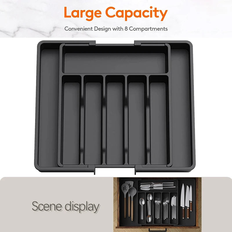 Expandable Utensil Tray Silverware Spoon Organizer Drawer Cover Adjustable Cutlery Tray Drawer Organizer Kitchen
