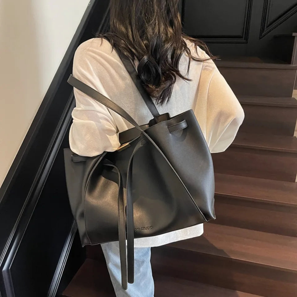 Big Shoulder Hand Commuting Bags for Women Large Capacity Drawstring Bucket Shopping Totes Top-Handle Bag 2025 Latest Handbags