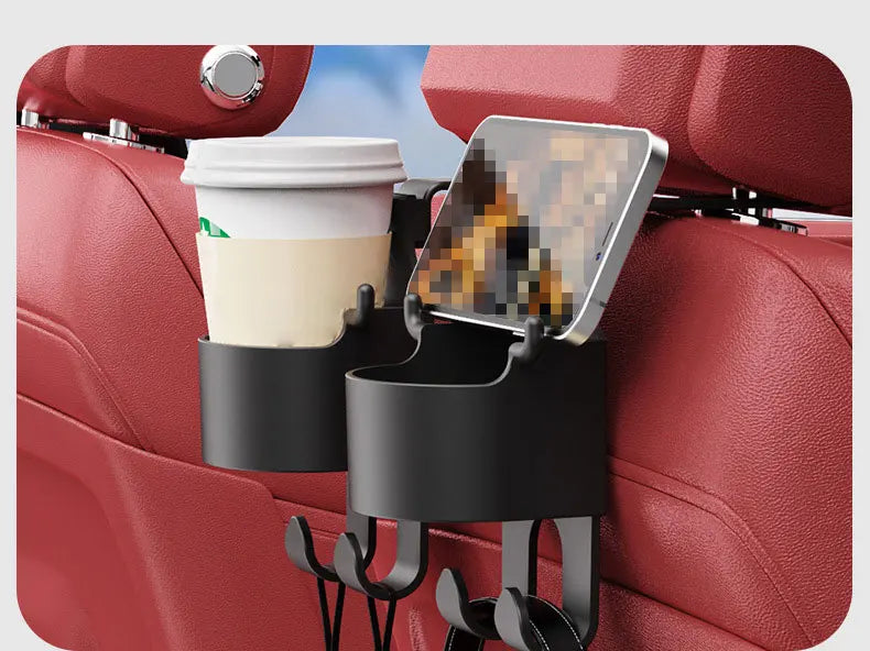 2Pcs Car Seat Headrest Hook Hanger Storage Organizer Universal with Cup Holder for Handbag Fit Universal Vehicle Car Accessories