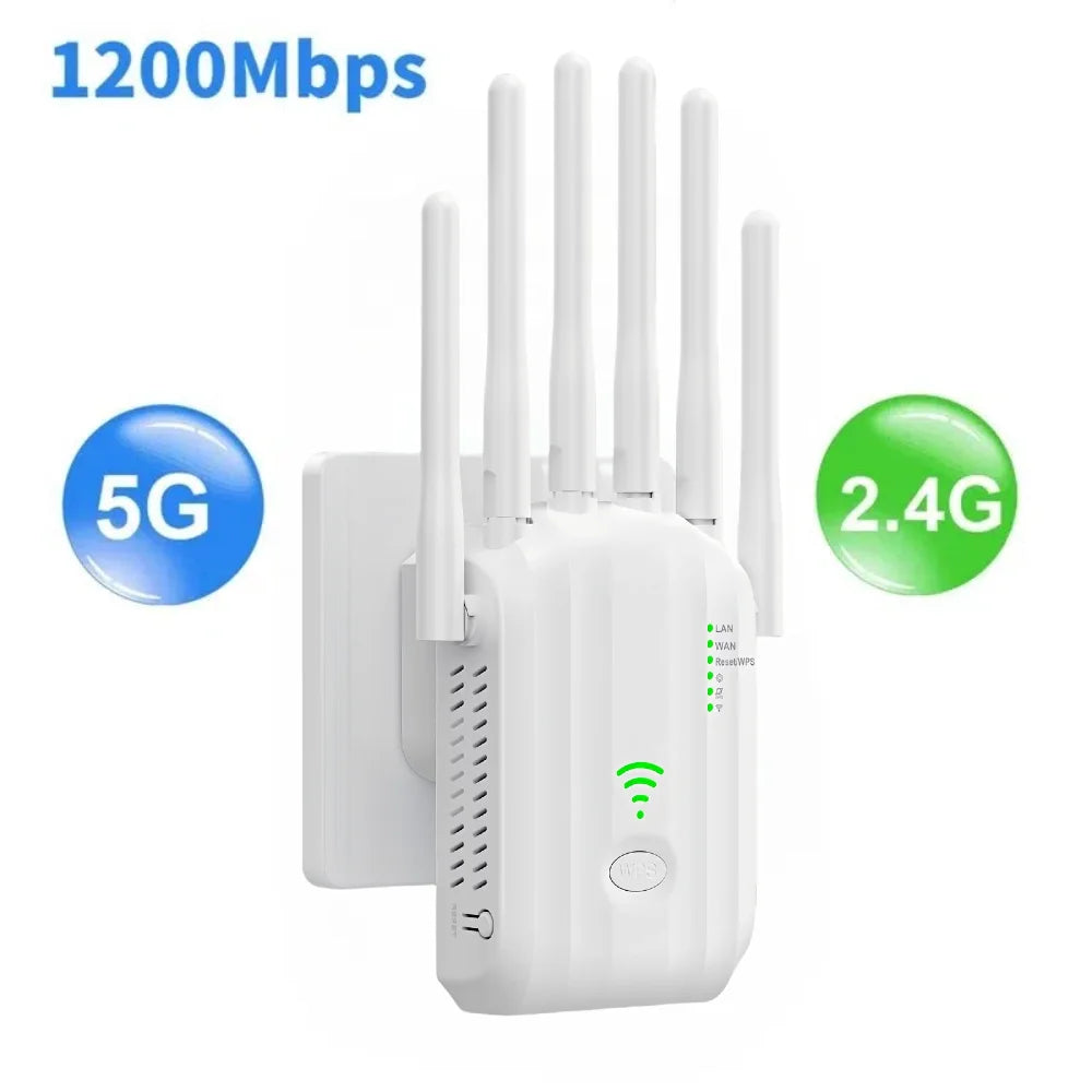 WiFi Extender 1200Mbps WiFi Signal Booster Dual Band 2.4G/5G Outdoor Signal Amplifier with Ethernet Port 360° Full Coverage