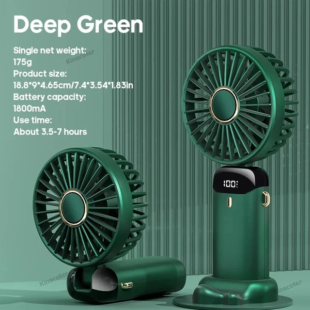 Portable mini fan that can be folded and hung around the neck, 5-speed USB charging fan, supporting phone and display screen,