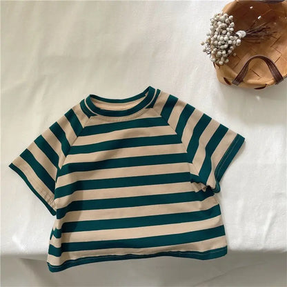 Fashion striped T-shirts for kids baby cotton short sleeve Tees boys and girls casual Tops clothes