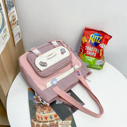 Portable Ins Students School Bags Large Capacity Bear High School Backpacks Multi Pockets Cartoon Teenage Shoulder Bags Girl