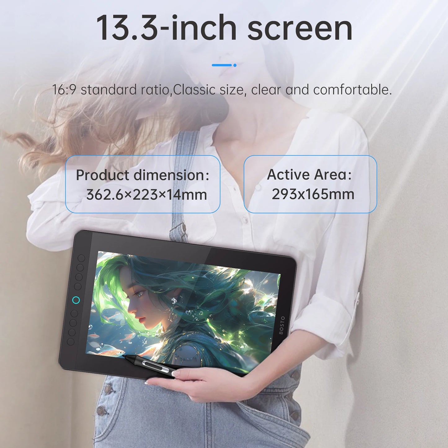 BOSTO BT-13HDK Portable Graphics Drawing Tablet 13.3 Inch H-IPS LED Screen Display Anti-glare Digital Art Drawing Pad