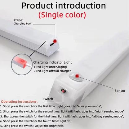 Smart Motion Sensor LED Night Light Rechargeable Human Body Infrared Sensing Cabinet Lamp for Kitchen Hallway Bath Room