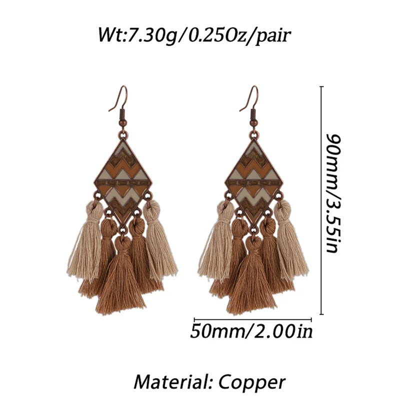 Bohemian Brown Geometric Fringe Earrings for Women Vintage Hollow Flower Beads Tassel Earrings Girls Party Jewelry Gifts