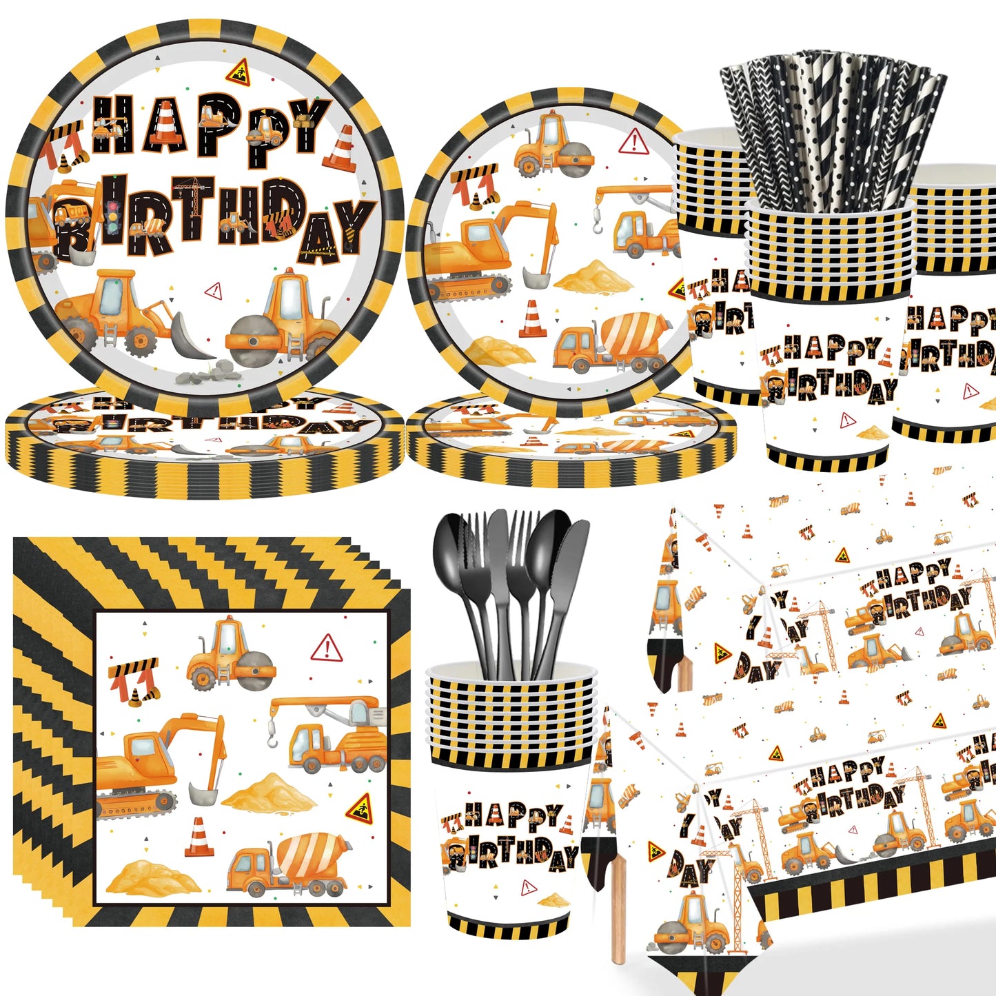 Construction Party Disposable Tableware Plates Cups Napkins Tablecloth Construction Truck Party Decor Excavator Party Favors
