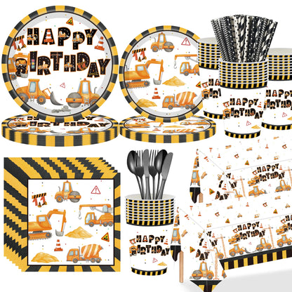 Construction Party Disposable Tableware Plates Cups Napkins Tablecloth Construction Truck Party Decor Excavator Party Favors