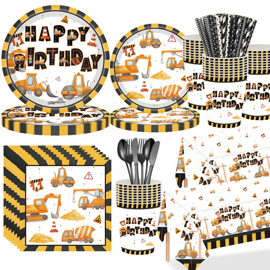 Construction Party Disposable Tableware Plates Cups Napkins Tablecloth Construction Truck Party Decor Excavator Party Favors